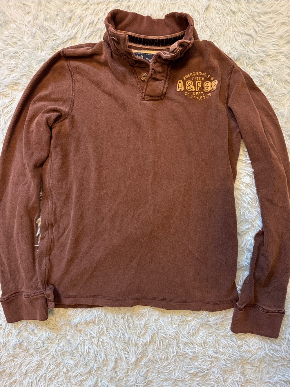 Abercrombie & Fitch Brown Long-Sleeve rugby Top with Embroidered Logo Mens medi